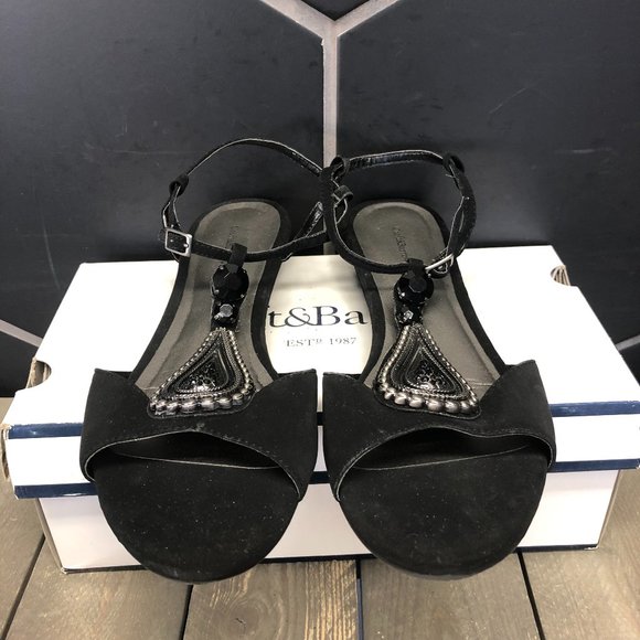 ~Used Womens Croft & Barrow Celeste Black Open Toe Flat Sandals Fancy Size 9 - Picture 3 of 7